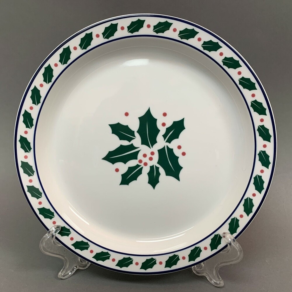 Dansk Bistro Plate White Green Blue Red Holly Berries 8 3/4"